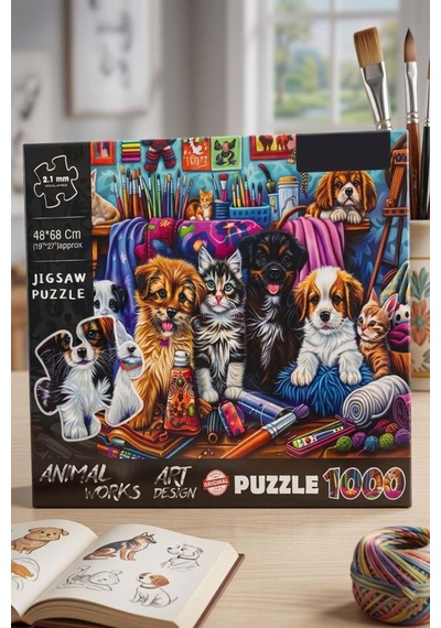 1000 Parçalı Animal Works Evcil Hayvan Temalı Puzzle 48x68cm Eğitici Çocuk Yapboz 1