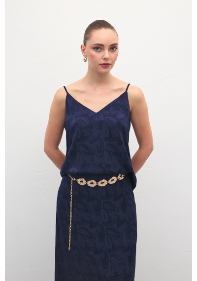 Sateen Lior Askılı Bluz - Lacivert-137124 Lacivert