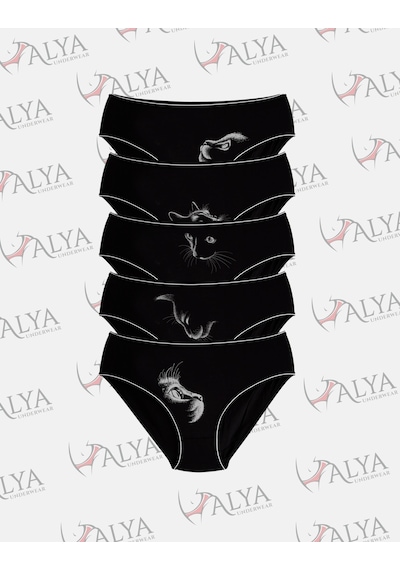 Alya Underwear Kadın Pamuklu Hipster - Slip Külot 5 Farklı Renk 1 Pakette Siyah P13