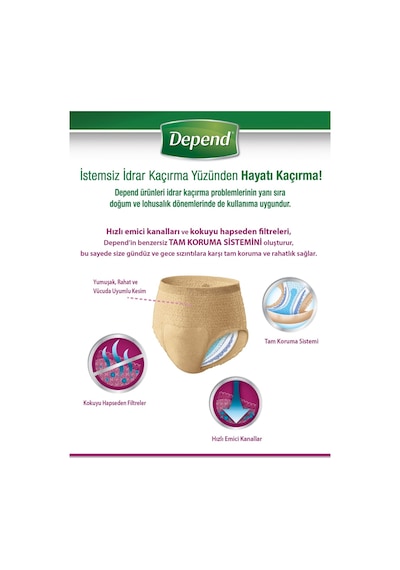 Depend Emici Külot Kadın Hasta Bezi Büyük Boy L 2 x 30'Lu