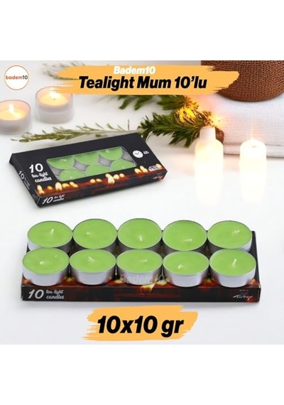 Tealight Mum 10x10 Gr Dekoratif Mumu Kandil Hediyelik Fitilli Mumluk Şamdan Yeşil Renk Kokusuz Çok Renkli