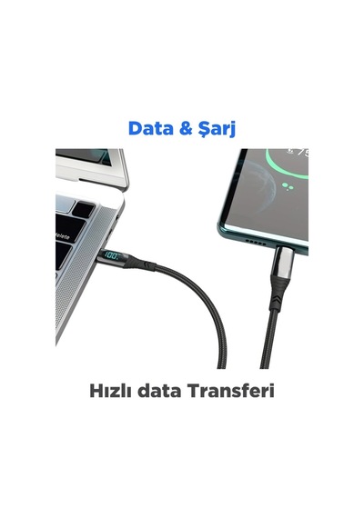 Type-c Type-c Dijital Göstergeli Örgülü Hızlı Şarj Ve Data Kablosu 100w 1 Mt.