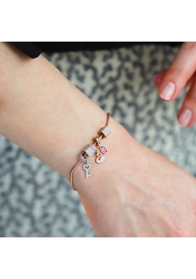 Pndr Charmlı Rose Gold Kaplama Gümüş Bileklik Gümüş