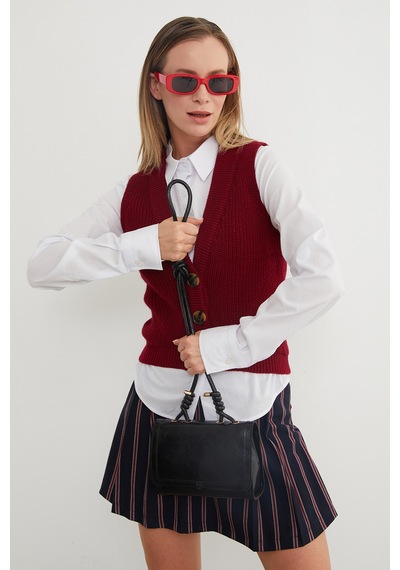 Fullamoda Düğmeli Triko Yelek Bordo