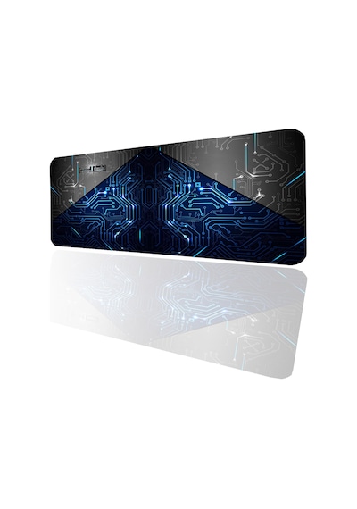 Sonictouch Mavi Devre Desenli Kaymaz Gaming Oyuncu Masaüstü Dikişsiz Klavye Mouse Pad 32x70cm