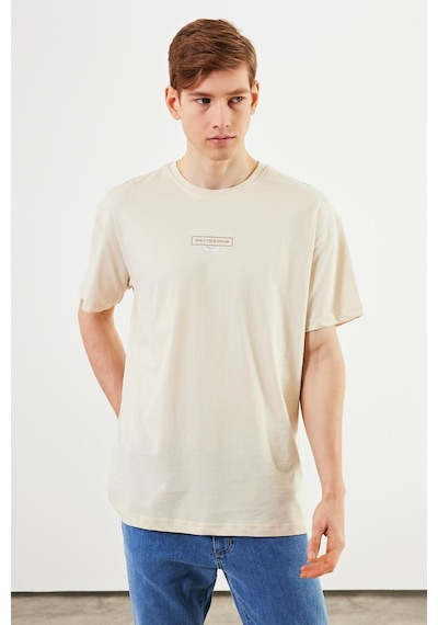 Leo Erkek Oversize Tshirt %100 Pamuk Bisiklet Yaka Baskı Detaylı Basic Tişört Mtlce83 Taş