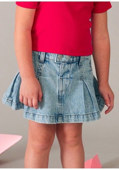 Kız Çocuk Pileli Denim Etek Mavi 3905 Mavi