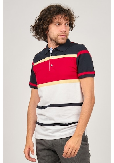 Desen Triko Erkek Polo Yaka Blok Desenli T-Shirt 0249821 Lacivert-Lacivert