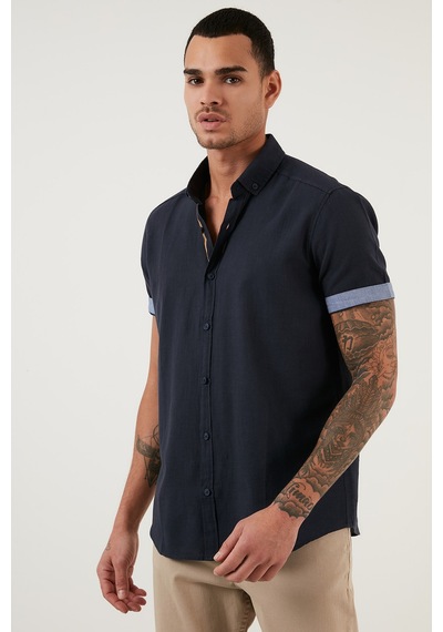 Buratti Pamuklu Slim Fit Düğmeli Yaka Kısa Kollu Erkek Gömlek Cf21S112546 Lacivert