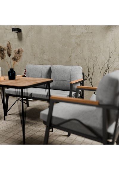 Mb Garden Furnıture Simetri Model, Balkon, Bahçe, Cafe, Metal Koltuk Takımı,bahçe Takımı,çay Seti, 2+1+1+masalı Süngerli Açik Gri