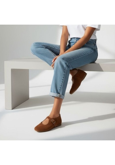 Ne&ve Shoes Taba Süet Hakiki Deri Tokalı Kadın Babet Kahverengi