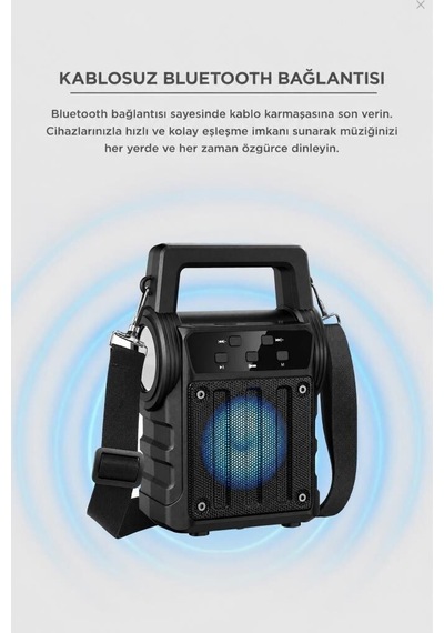 Bluetooth Hoparlör Rgb Işıklı Fenerli Kablosuz Speaker Kts-2295 Siyah Renkli Müzik Kamp