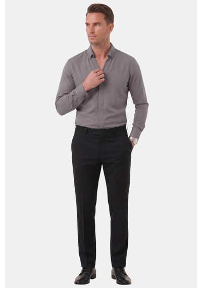 Deepsea Füme Slim Fit Kolay Ütülenebilir Açık Dik Yaka Likralı Erkek Gömlek 2602615