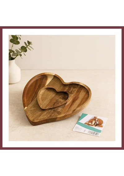 Storeşahin Ahşap Bambu Servis Tepsisi 2 Bölmeli Kalp Model 20x19.5x1.5 Cm Shn0720