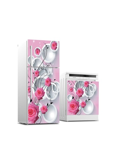 Buzdolabı Ve Bulaşık Makinası Beyaz Eşya Sticker Kaplama 3D Pembe (540884496)