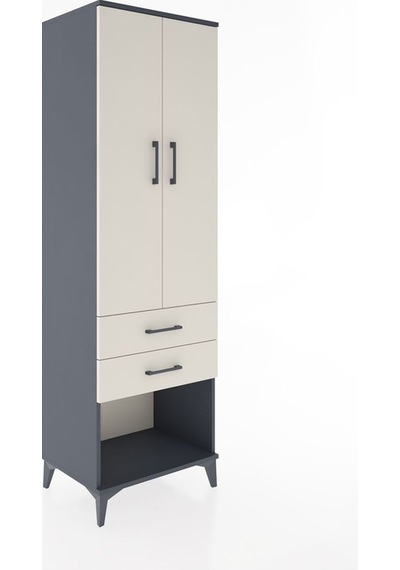 Hyperion Dolap Tek Raflı 2 Çekmeceli Tek Askılı 60x44x195 Antrasit-aytaşı Antrasit