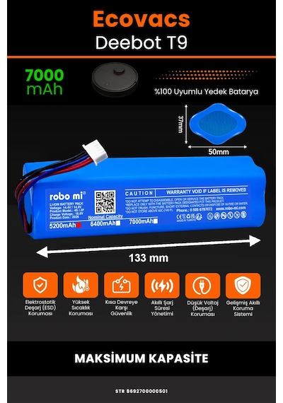 Ecovacs Deebot T9 Uyumlu 7000mah Robot Süpürge Bataryası - Maksimum Kapasite