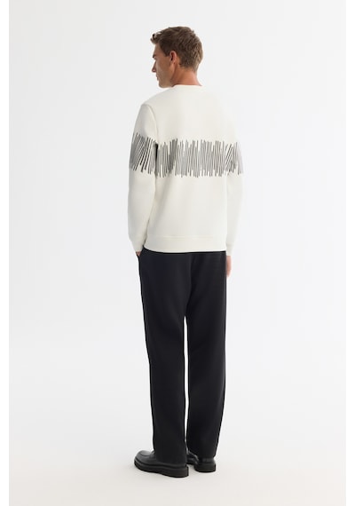 Avva Erkek Ekru Bisiklet Yaka Pamuklu Çizgili Sweatshirt B001203