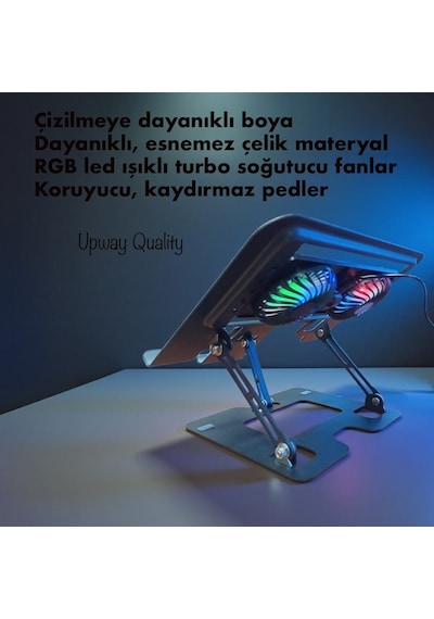 Upway Steel-cooler Rgb Turbo Fanlı Karbon Çelik Laptop Tablet Ve Telefon Standı