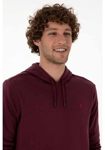 U.S. Polo Assn. Erkek Regular Fit Kapüşonlu Koyu Bordo Basic Sweatshirt 50313720-VR177
