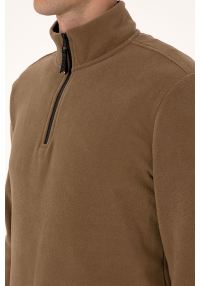 U.S. Polo Assn. Erkek Regular Fit Haki Polar Yarım Fermuarlı Basic Sweatshirt 50313777-VR027