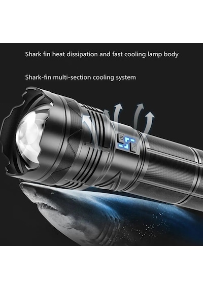 Or-g500 100w Ultra Güçlü Şarj Edilebilir El Feneri - Powerbank Özellikli, 1000 Metre Teleskopik Zoomlu Siyah