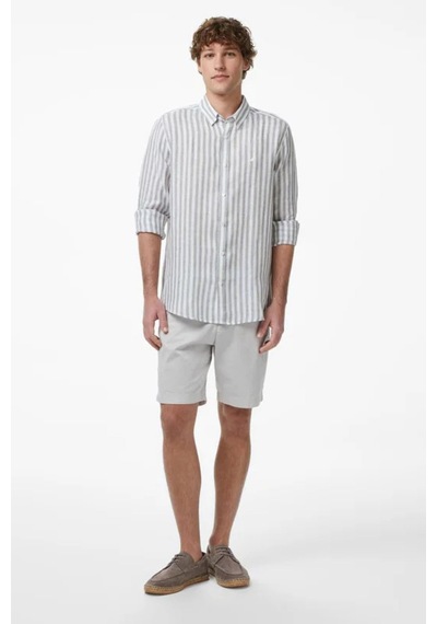Nautica Erkek Yeşil Regular Fit Çizgili Keten Gömlek-15326