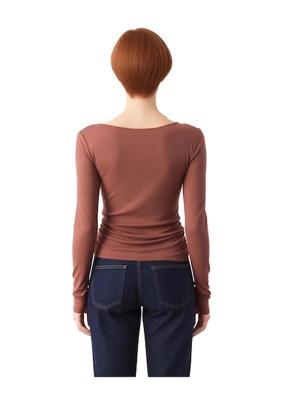 Ersefa Stil Kadın Fitted Vücuda Oturan Büzgü Drape Detaylı Esnek Bluz Cr Kahverengi