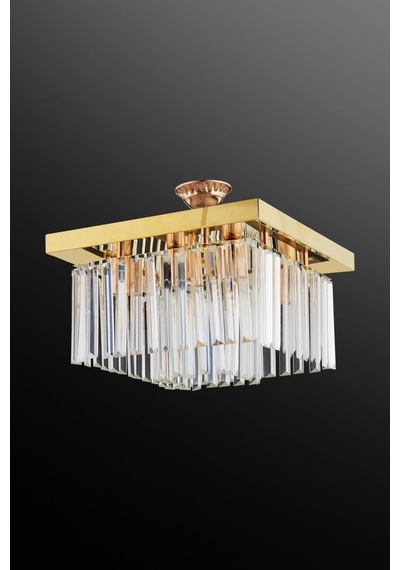 İstanbul Avize Yasemin 40 Cm Kare Gold Kristal Taşlı Avize Altın