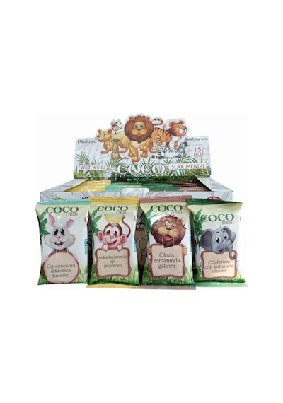 Coco Fresh Cep Islak Mendil 15'li Paket 36'lı Kutu x 4 Safari Hayvanlar 144'lü Set