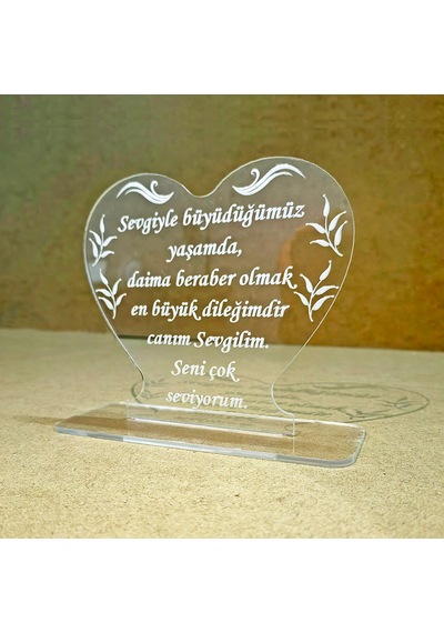 Sevgililer İçin Pleksi Tebrik Kartı Lazer Kazıma Güzel Sözler (Kişiye Özel)