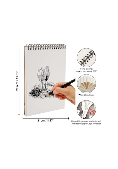 Eskiz Defteri A4 Boyutunda 160 Gr Üstten Telli Karakalem Büyük Sketch Book 25 Yaprak - 1 Adet Beyaz