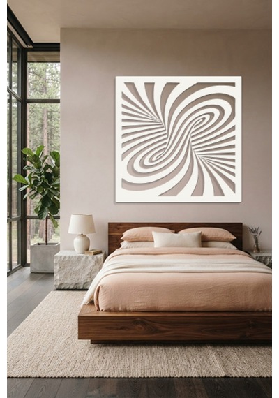 Optik İllüzyon Metal Duvar Tablosu - Metal Duvar Sanatı - Duvar Dekoru - 75 X 75 Cm Beyaz