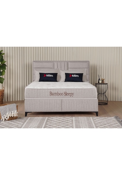 Kilim Mobilya Bamboo Sleepy Set ( Sandıklı Baza + Başlık + Yatak ) 180x200 Krem