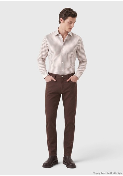 Ramsey Kahverengi Dokuma Regular Fit Casual Yün Karışımlı Pantolon kahverengi brown
