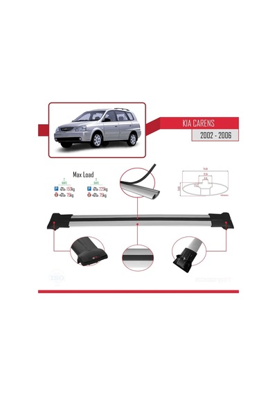Kia Carens 2002-2006 Arası İle Uyumlu Fly Model Ara Atkı Tavan Barı Gri
