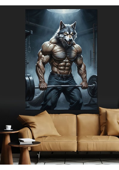 Ahşap Tablo Gym Motivasyonel Kaslı Kurt Figürü