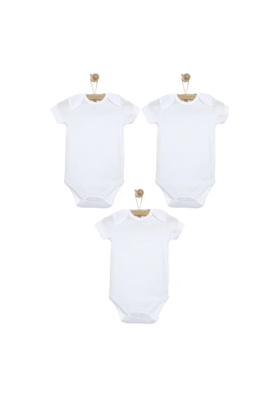 Mixibaby Mixi Baby %100 Pamuklu Çıtçıtlı Kısa Kol Bebek Body 3'lü Set Unisex Beyaz