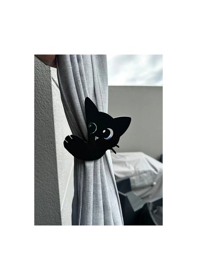 Sevimli Kedi Perde Toplama Aparatı Dekoratif Perde Toplama Bağı 1 Adet Siyah
