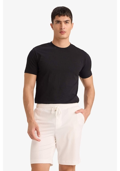 Defacto Regular Fit Beli Bağcıklı Krinkıl Bermuda Şort E0980ax25smwt32 Beyaz