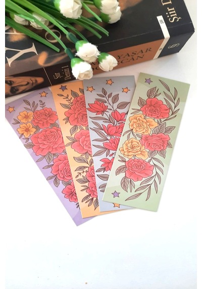 12'li Soft Çiçek Serisi Kitap Ayracı - Kalın Kuşe - 4,5x15cm -
