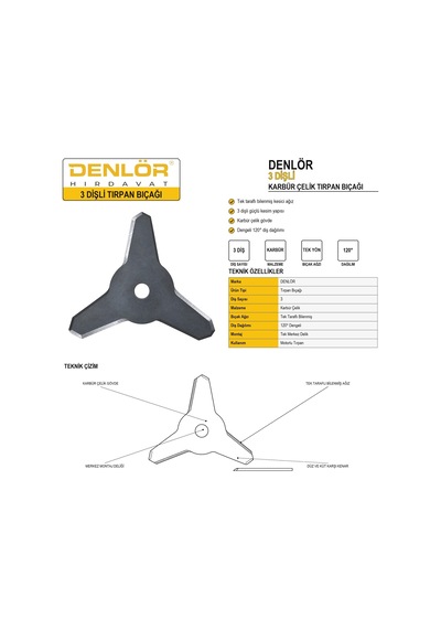 Denlör 3 Dişli Karbür Çelik Tırpan Bıçağı