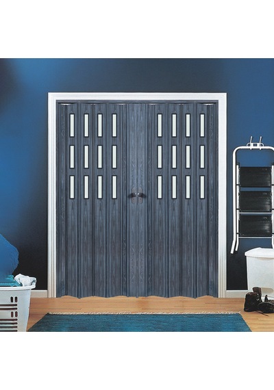 Faran Dekorasyon 170 x 215 Antrasit Renk Camlı Çift Açılım Pvc Akordiyon Kapı - FRNAKMODEL-0-152