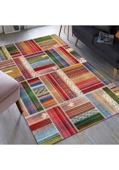 Latte Dizayn Bitsy Desenli Kadife Pamuk Tabanlı Yıkanabilen Kaydırmaz Antibakteriyel Salon Halısı 160x230 Diğer