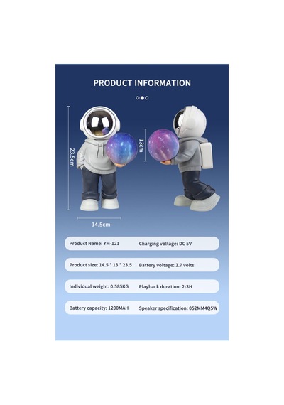 Ym-121 Astronot Bluetooth Hoparlör Taşınabilir Hıfı Çok İşlevli Mini Ses Aygıtı Futbol Versiyon