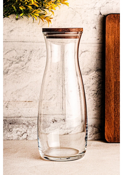 Snippy Nur - Ahşap Kapaklı Cam Sürahi Karaf 1180 Ml