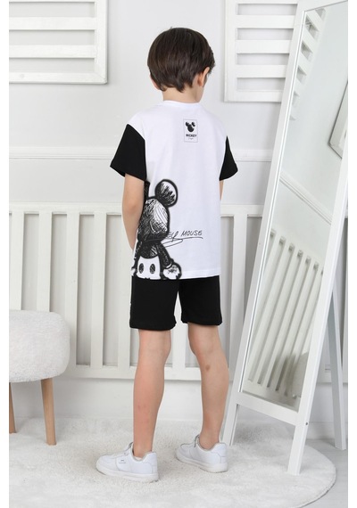 Mickey Baskı Erkek Çocuk Şortlu Takım-90352 Siyah
