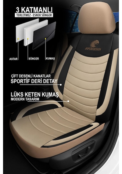 Panther Serisi Keten Kumaş Oto Koltuk Kılıfı Hyundai İ20-i30-accent-blue-era-getz Uyumlu Bej