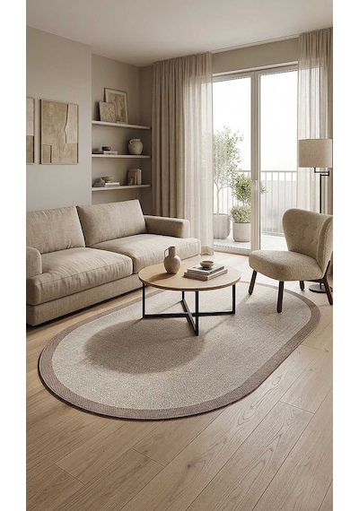Natura Sisal Hasır Görünümlü Çerçeveli Oval Halı Ntr04 Kahve-sütlü Kahve Kahve-bej