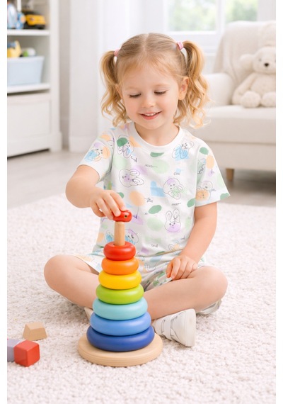 Harika Kids Kız Çocuk Şortlu Takım Yazlık Pamuklu Tişört Şort 2 Li Set Beyaz